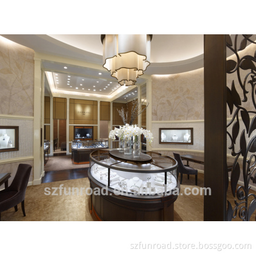 Customized luxury free standing LED lighted lockable MDF MDF glass jewelry display cabinet/showcase